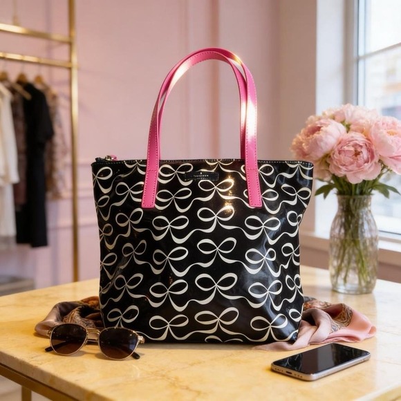 Kate Spade New York Handbags - Kate Spade Black Pink White Ribbon Tote Handbag Purse Black & pink bow